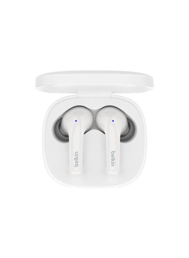 SoundForm Motion True Wireless Bluetooth Earbuds 33Hrs Playtime, Stylish W/ Great Sound And Clear Calls, 4x Microphones, Touch Controls, Wireless Charging, IPX5 Rating White