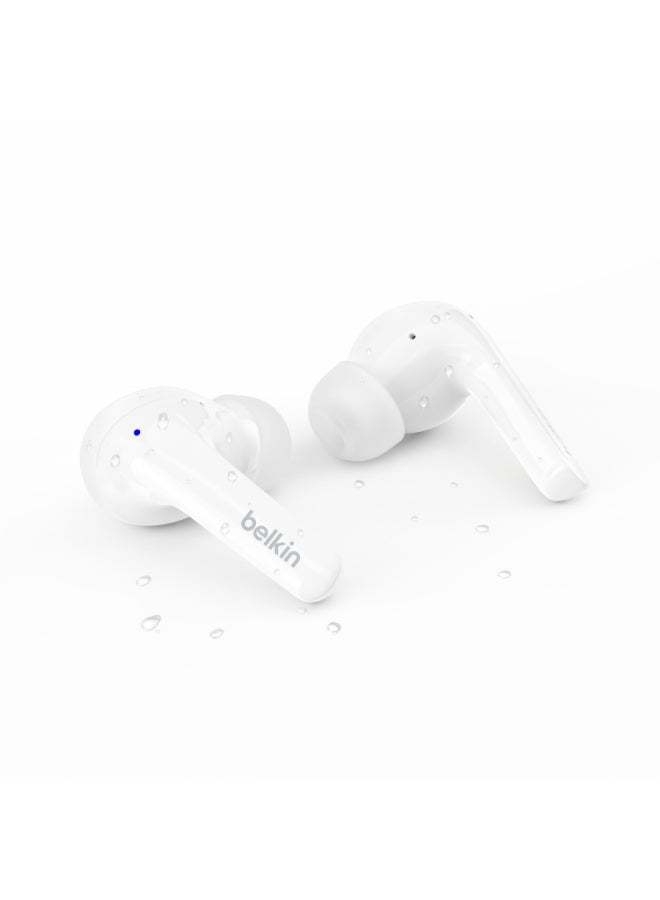 SoundForm Motion True Wireless Bluetooth Earbuds 33Hrs Playtime, Stylish W/ Great Sound And Clear Calls, 4x Microphones, Touch Controls, Wireless Charging, IPX5 Rating White