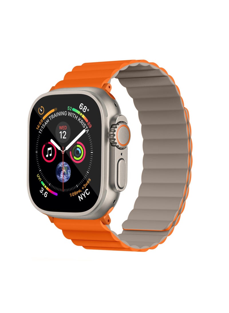 Apple Watch Strap,  Reversible Magnetic Silicone Strap For Apple Watch 42/44/45/49MM - Orange/taupe