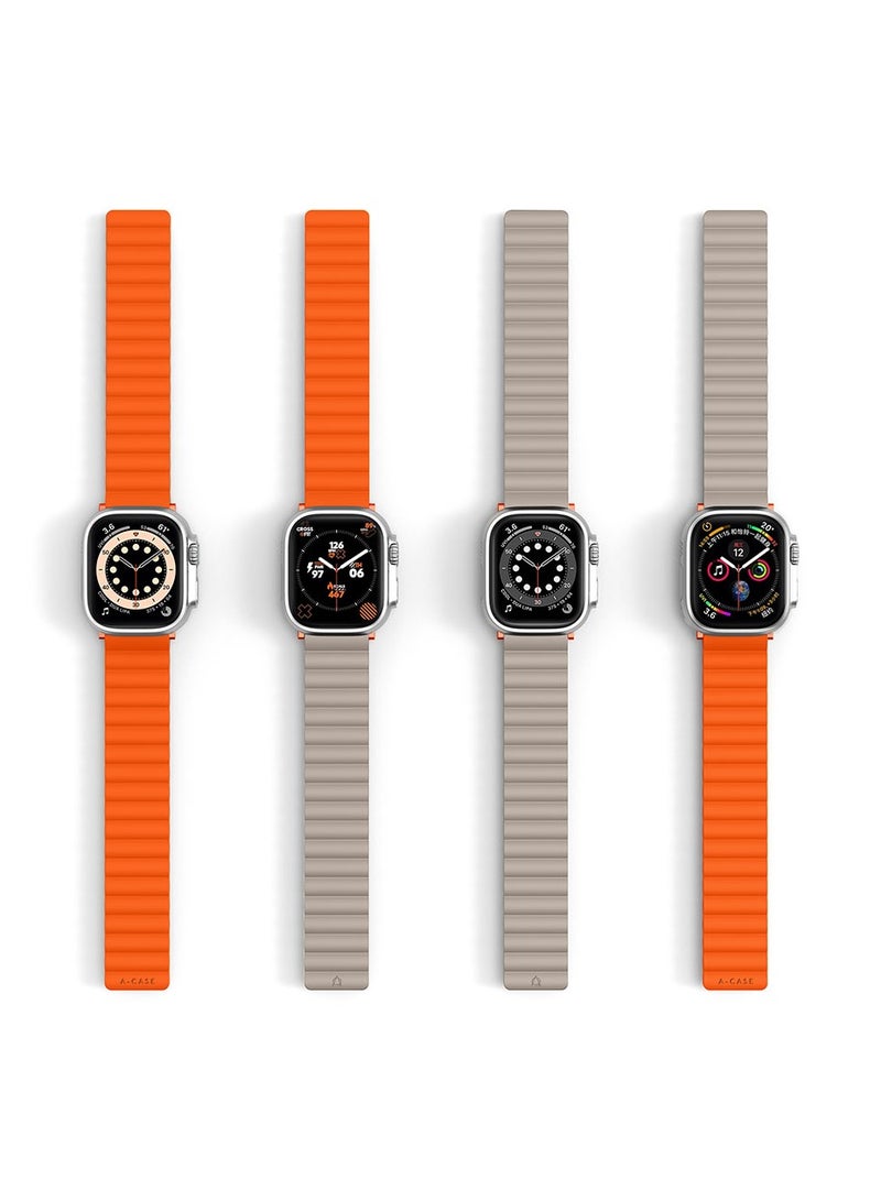 Apple Watch Strap,  Reversible Magnetic Silicone Strap For Apple Watch 42/44/45/49MM - Orange/taupe