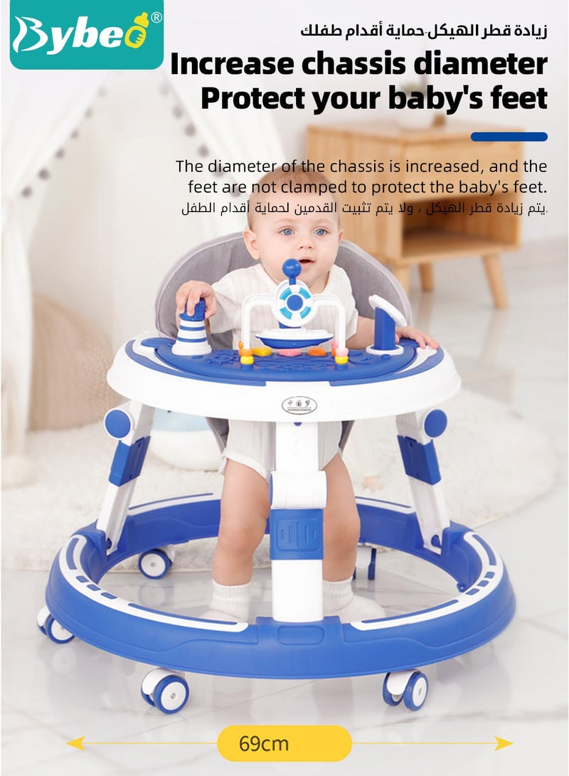 3 in 1 Baby Walker, Foldable Infant Walkers for Boys Girls Children with Big Comfortable Seat Cushion, Detachable Trampoline Mat, Removable Music Tray