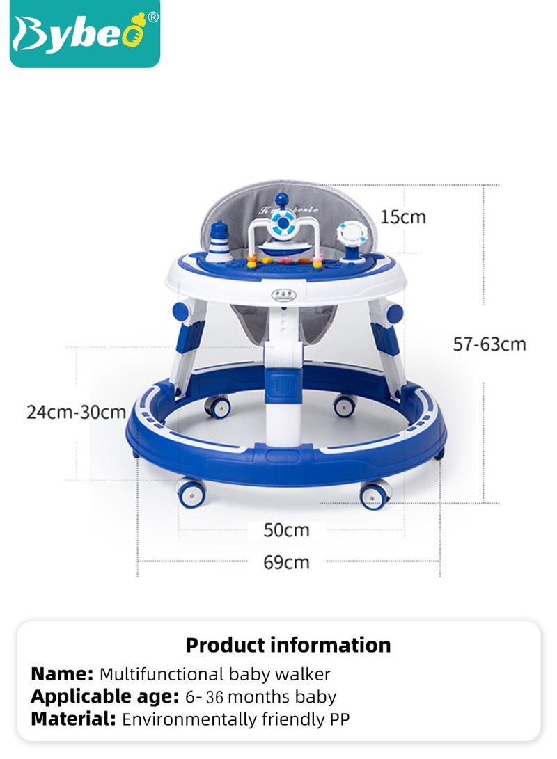 3 in 1 Baby Walker, Foldable Infant Walkers for Boys Girls Children with Big Comfortable Seat Cushion, Detachable Trampoline Mat, Removable Music Tray