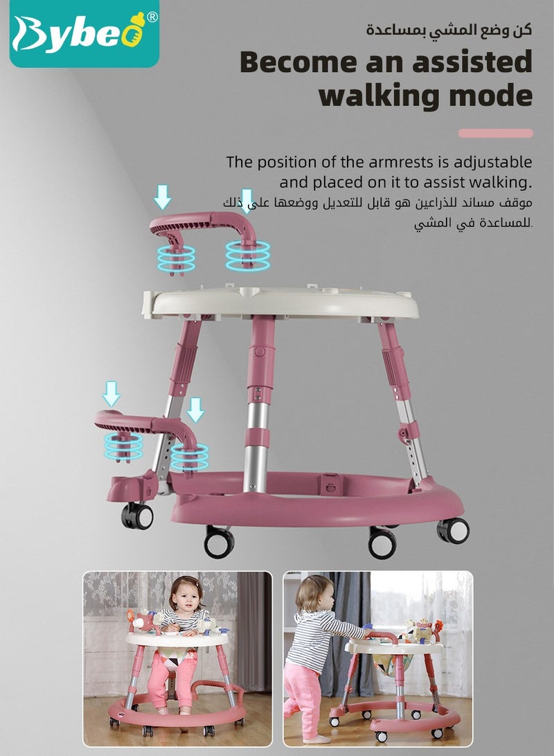 5 In 1 Baby Walker with Parent Push Handle, Infant Push Walker, Study Table and Adjustable Babies Jumper Bouncer, Adjustable Height and Removable Dinner Plate for Infants Boys Girls 6 to 18 Months