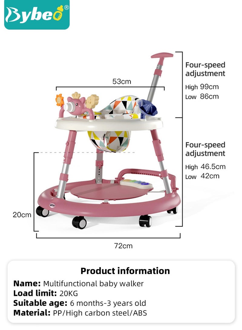 5 In 1 Baby Walker with Parent Push Handle, Infant Push Walker, Study Table and Adjustable Babies Jumper Bouncer, Adjustable Height and Removable Dinner Plate for Infants Boys Girls 6 to 18 Months