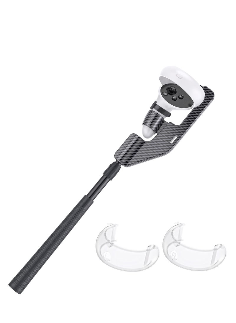 VR Golf Club Extension for Oculus Quest 2 VR Golf Club Adapter Grip Accessory with 2 Controller Caps Bonus Carbon Fiber Golf Club Attached to Enhance Immersive VR Gaming Experience
