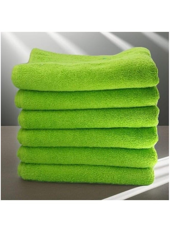 6 Pieces Hand Towel Set - 100% Cotton Premium Quality - Highly Absorbent - Light Green - Made In Pakistan