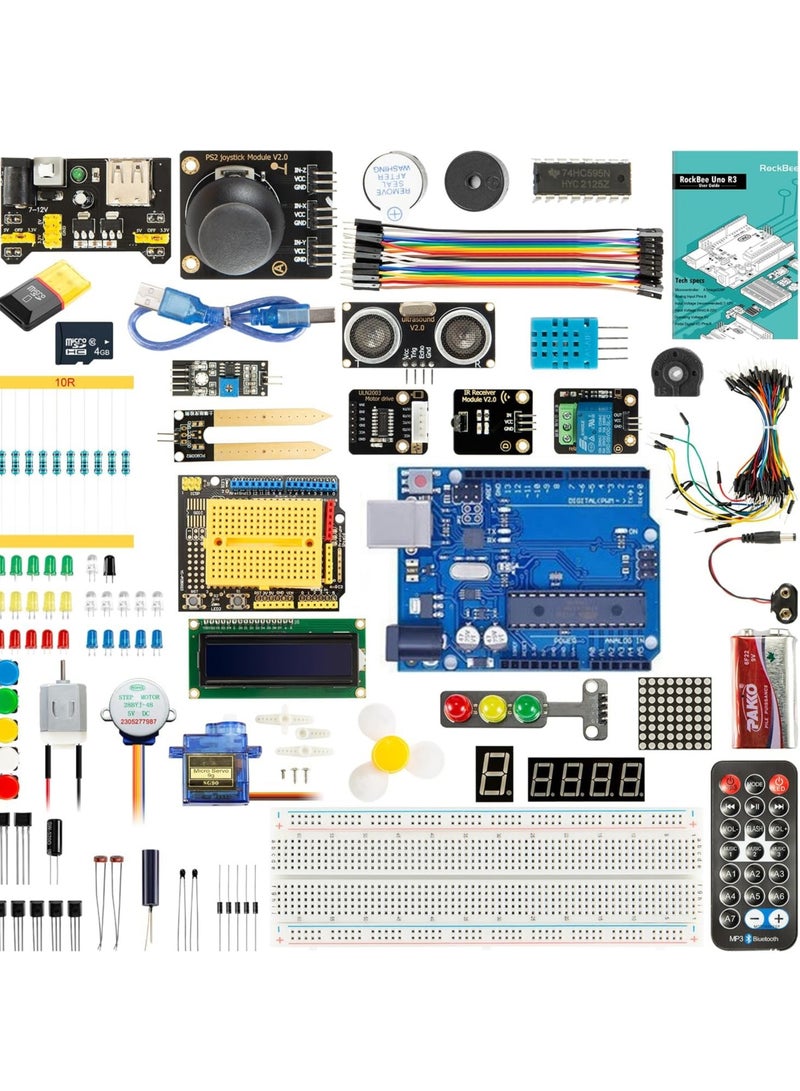 UNO R3 Starter Kit and Tutorial (55 Items), with Memory Card, Utilizes Original Chips Compatible with Arduino IDE