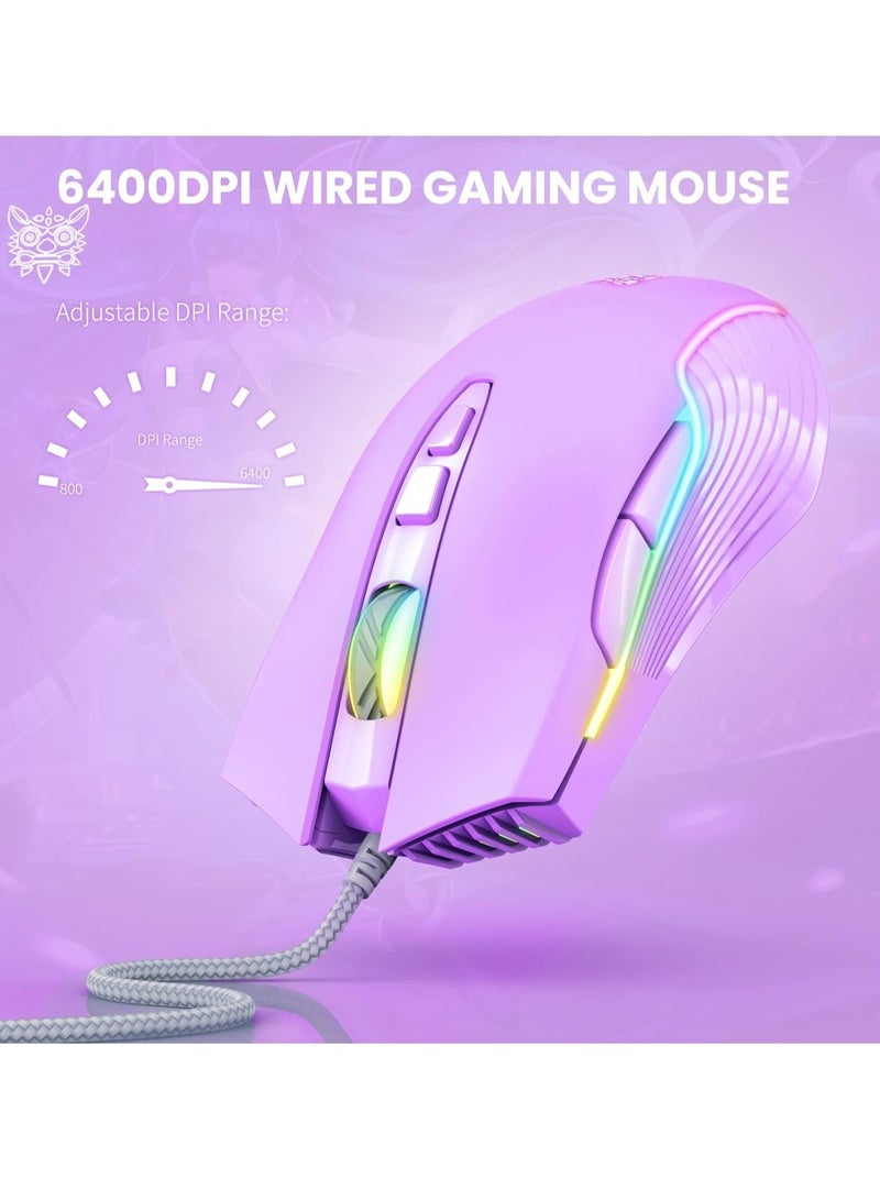 RGB 6400 DPI Wired Gaming Mouse Breathing LED Optical USB 7 Buttons Gamer Computer Pink Mice for Laptop PC Desktop