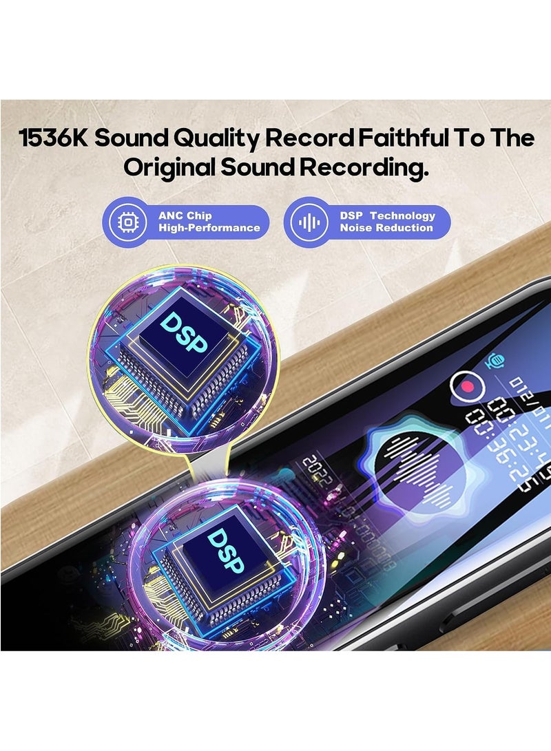 Digital Voice Recorder With MP3 Player,  8GB Portable Audio Recorder with Playback, 1536Kbps Recorder for Lectures Meetings,  Recorder 580 Hour Audio Recorder, Timed Recording