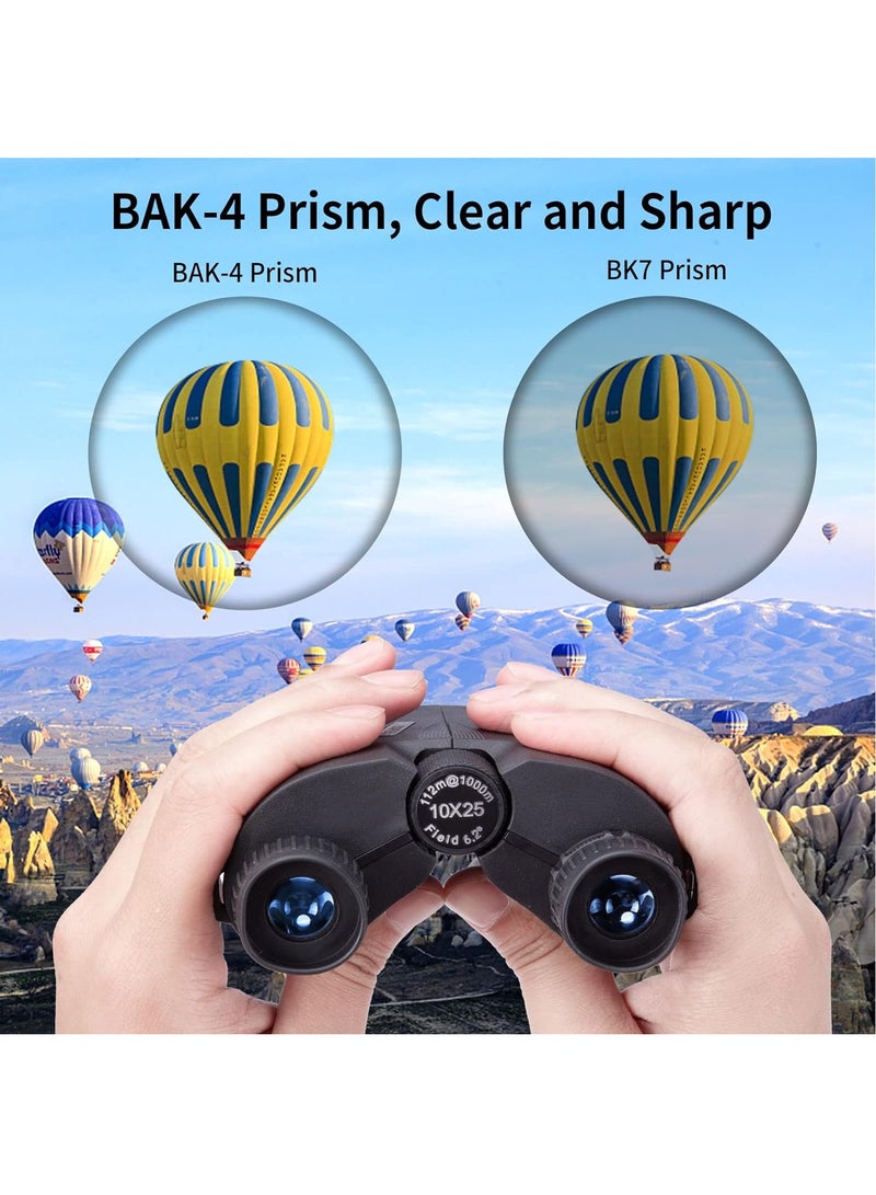 Binoculars for Children and Adults, 10 x 25 Mini Compact Binoculars with Low Light Night Vision for Bird Watching, Concerts, Hunting and Sports Games