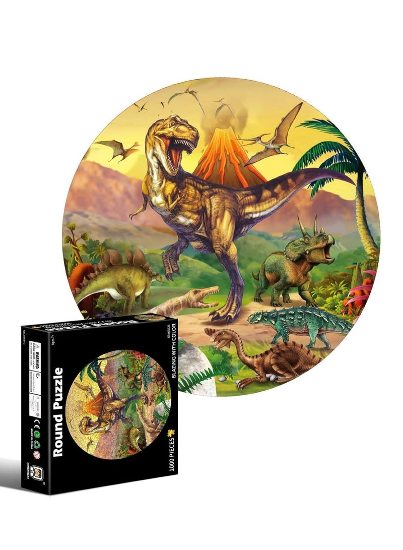 Educational Round Puzzle 1000 Pieces, Cartoon Toy Puzzle for Adults and Children (Dinosaur Pattern)