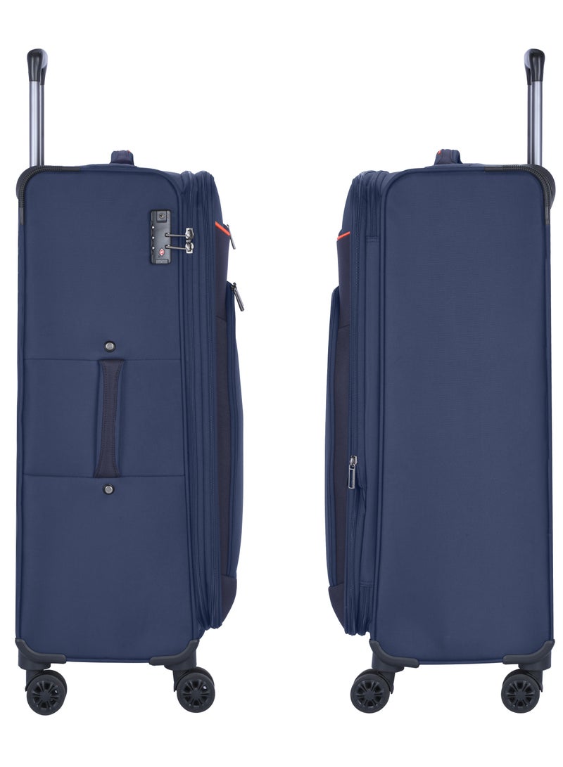 Unisex Soft Travel Bag Trolley Luggage Set of 3 Polyester Lightweight Expandable 4 Double Spinner Wheeled Suitcase with 3 Digit TSA lock E765 Navy Blue