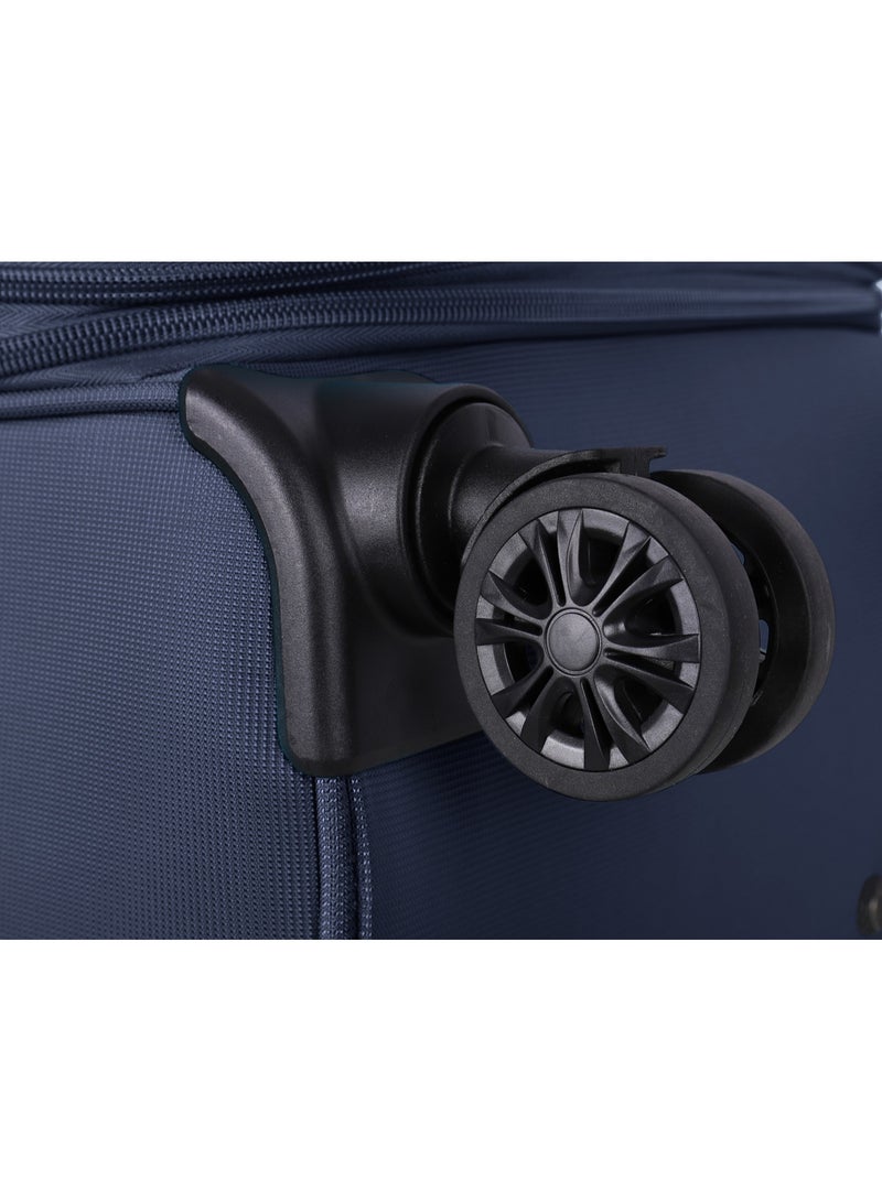 Unisex Soft Travel Bag Trolley Luggage Set of 3 Polyester Lightweight Expandable 4 Double Spinner Wheeled Suitcase with 3 Digit TSA lock E765 Navy Blue