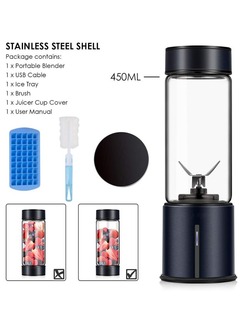 Portable Blender Personal Blender 5000mah USB Rechargeable 16oz Glass Travel Juicer Cup Stainless Steel Mini Blender To Make Shake And Smoothie