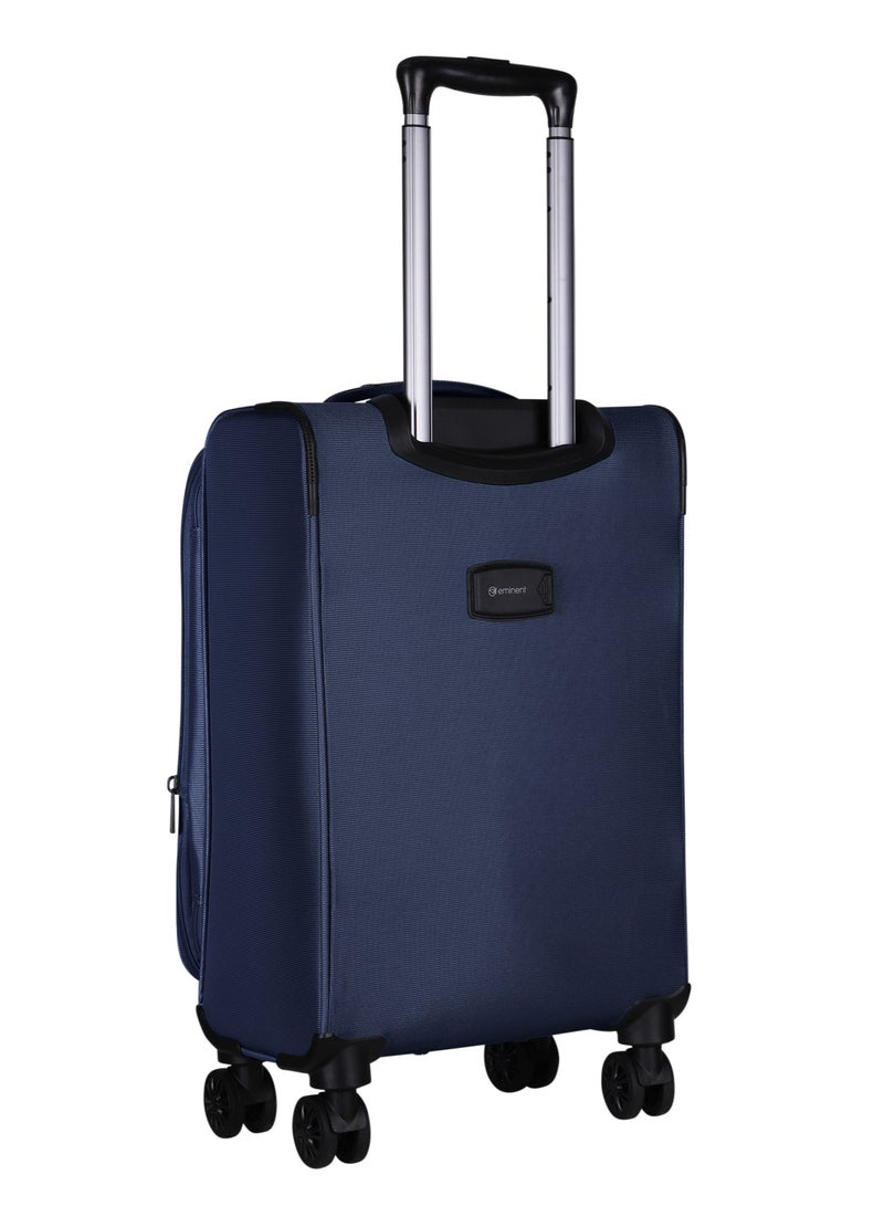 Unisex Soft Travel Bag Cabin Luggage Trolley Polyester Lightweight Expandable 4 Double Spinner Wheeled Suitcase with 3 Digit TSA lock E751 Navy Blue