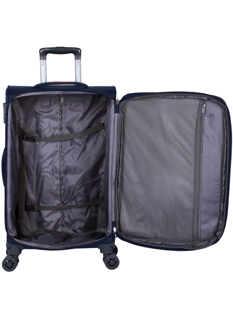 Unisex Soft Travel Bag Cabin Luggage Trolley Polyester Lightweight Expandable 4 Double Spinner Wheeled Suitcase with 3 Digit TSA lock E751 Navy Blue