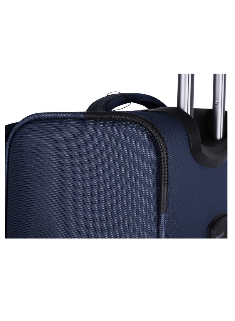 Unisex Soft Travel Bag Cabin Luggage Trolley Polyester Lightweight Expandable 4 Double Spinner Wheeled Suitcase with 3 Digit TSA lock E751 Navy Blue