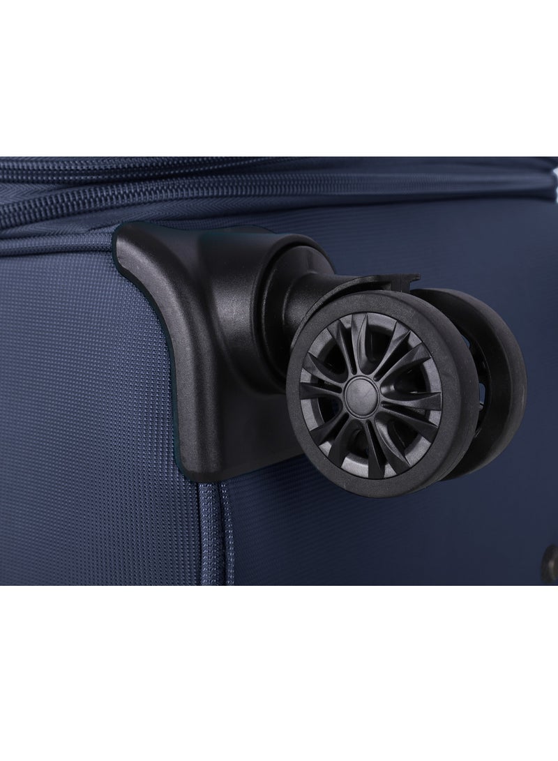 Unisex Soft Travel Bag Cabin Luggage Trolley Polyester Lightweight Expandable 4 Double Spinner Wheeled Suitcase with 3 Digit TSA lock E751 Navy Blue