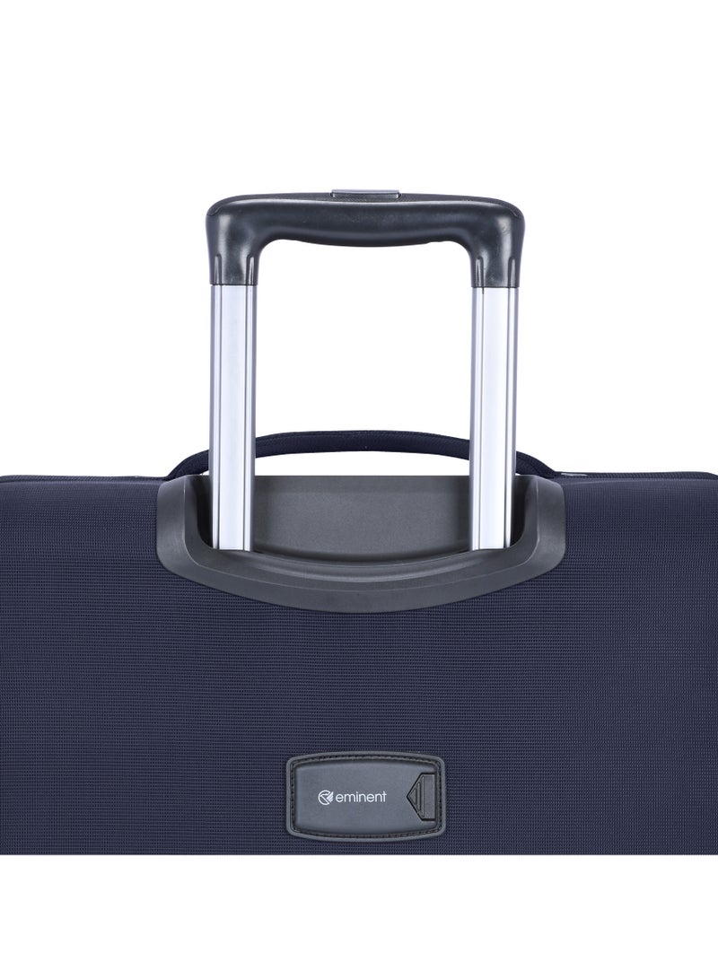 Unisex Soft Travel Bag Cabin Luggage Trolley Polyester Lightweight Expandable 4 Double Spinner Wheeled Suitcase with 3 Digit TSA lock E751 Navy Blue