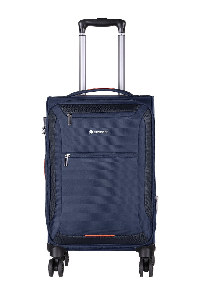 Unisex Soft Travel Bag Cabin Luggage Trolley Polyester Lightweight Expandable 4 Double Spinner Wheeled Suitcase with 3 Digit TSA lock E751 Navy Blue