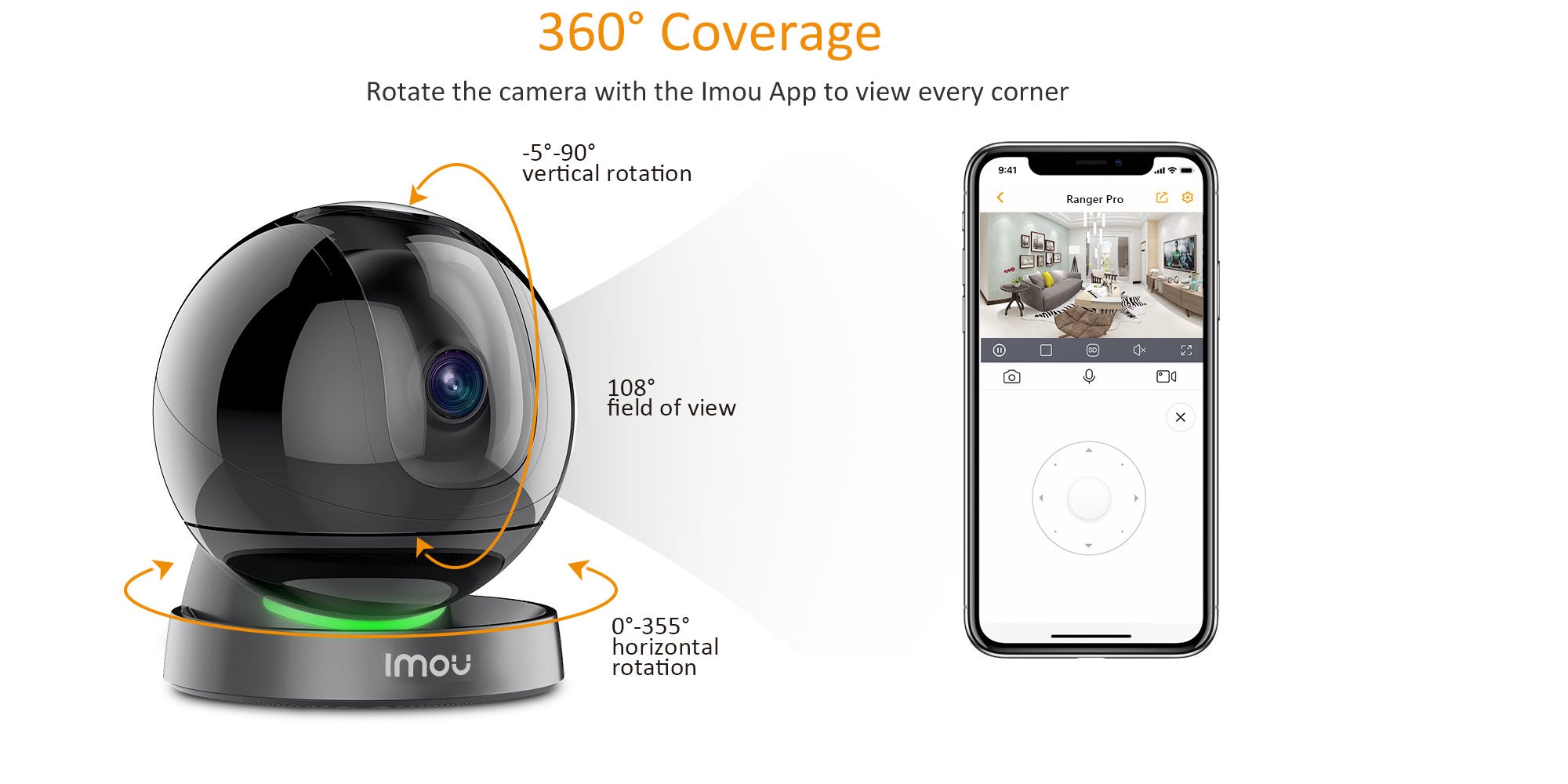 Ranger Pro Indoor Wi-Fi Home Security Camera 1080P With Night Vision/Smart Tracking/Privacy Mask/2-Way Audio/Instant Alarm Notifications With App Control