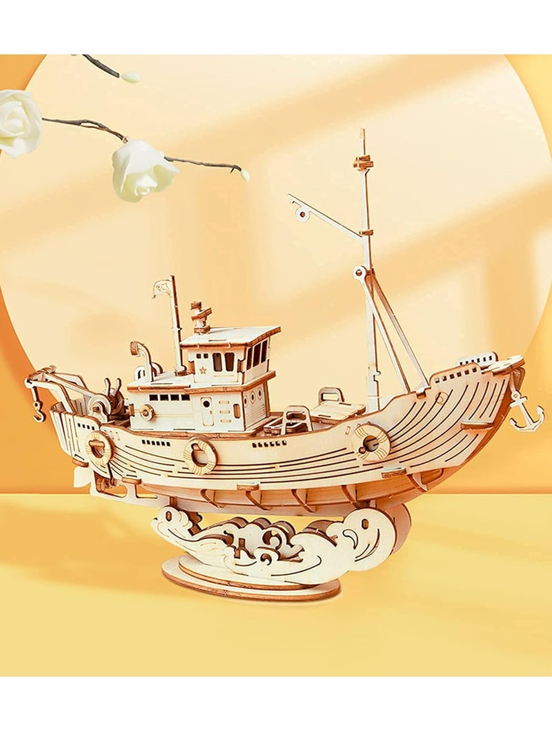 Rolife Fishing Ship Model 3D Wooden Puzzle TG308, 3D Wooden Puzzles for Adults/Teens, Creative Home Decor, Unique Gift for Craft Hobby Adults/Teens