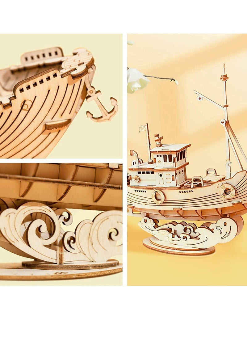 Rolife Fishing Ship Model 3D Wooden Puzzle TG308, 3D Wooden Puzzles for Adults/Teens, Creative Home Decor, Unique Gift for Craft Hobby Adults/Teens