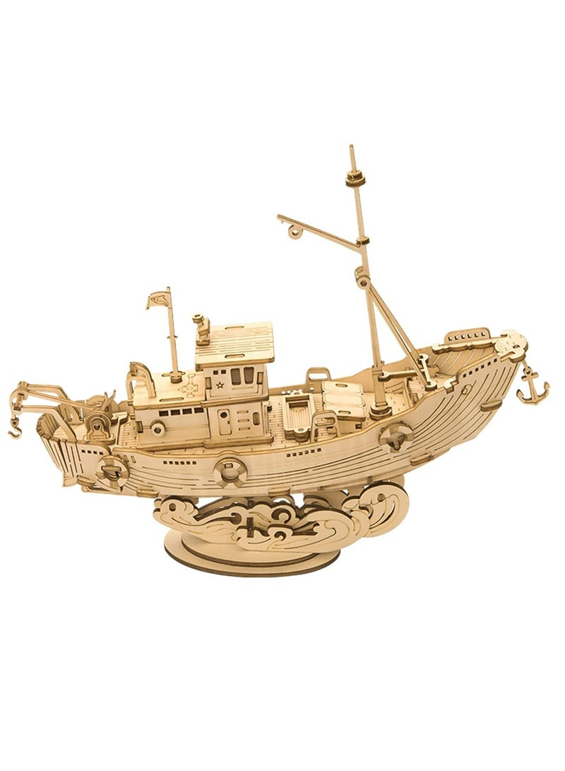 Rolife Fishing Ship Model 3D Wooden Puzzle TG308, 3D Wooden Puzzles for Adults/Teens, Creative Home Decor, Unique Gift for Craft Hobby Adults/Teens