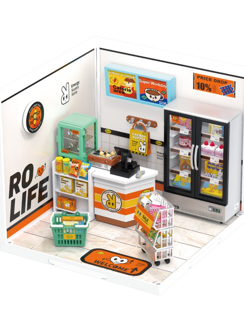 Rolife Super Creator Energy Supply Store Plastic DIY Miniature House Kit DW002,DIY 3D Puzzles for Adults/Teens, Unique Gift for Craft Hobby and Creative Home Decor