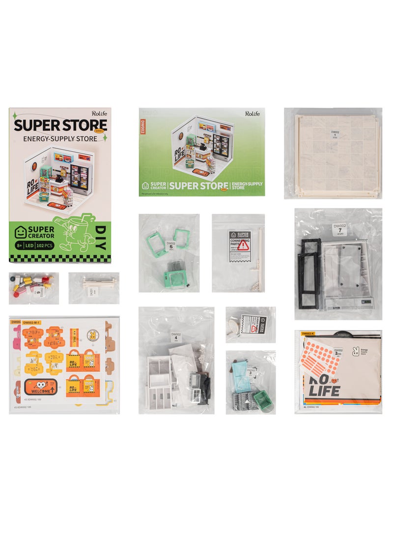 Rolife Super Creator Energy Supply Store Plastic DIY Miniature House Kit DW002,DIY 3D Puzzles for Adults/Teens, Unique Gift for Craft Hobby and Creative Home Decor