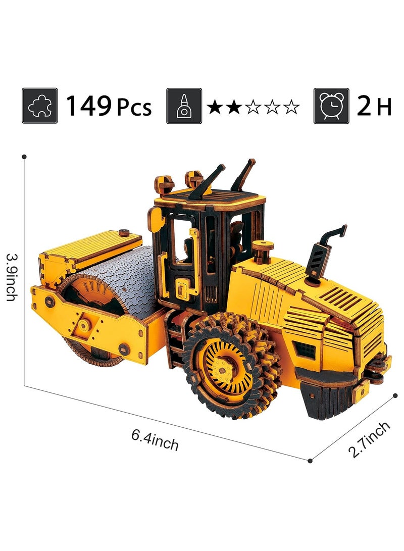 ROKR Road Roller Engineering Vehicle 3D Wooden Puzzle TG701K, 3D Wooden Puzzles for Adults/Teens, Creative Home Decor, Unique Gift for Craft Hobby Adults/Teens