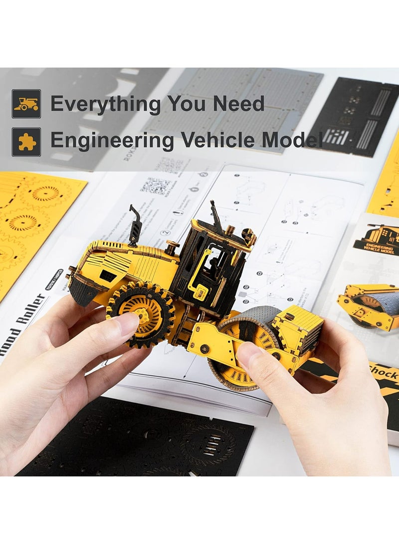 ROKR Road Roller Engineering Vehicle 3D Wooden Puzzle TG701K, 3D Wooden Puzzles for Adults/Teens, Creative Home Decor, Unique Gift for Craft Hobby Adults/Teens