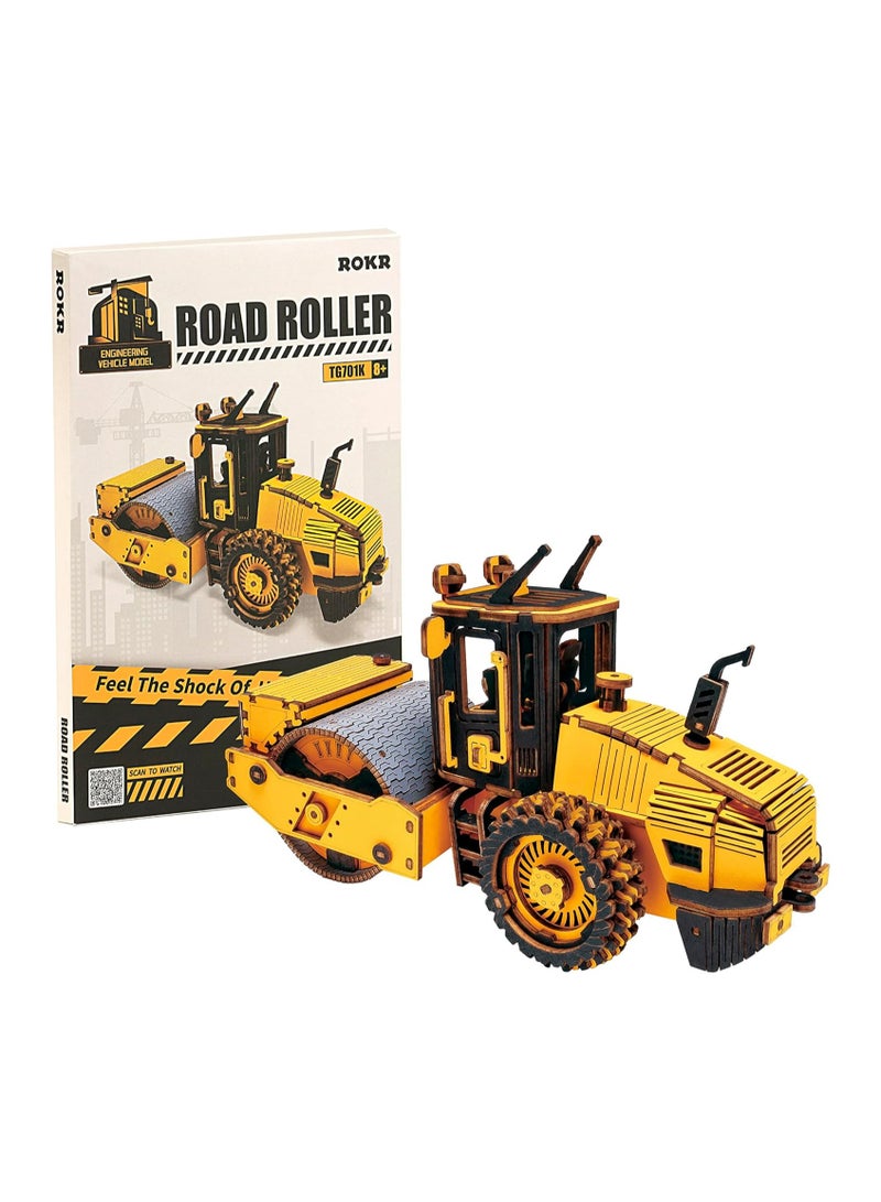 ROKR Road Roller Engineering Vehicle 3D Wooden Puzzle TG701K, 3D Wooden Puzzles for Adults/Teens, Creative Home Decor, Unique Gift for Craft Hobby Adults/Teens