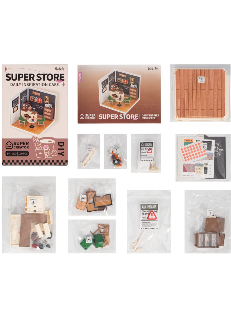 Rolife Super Creator Daily Inspiration Cafe Plastic DIY Miniature House Kit DW001,DIY 3D Puzzles for Adults/Teens, Creative Home Decor, Unique Gift for Craft Hobby Adults/Teens