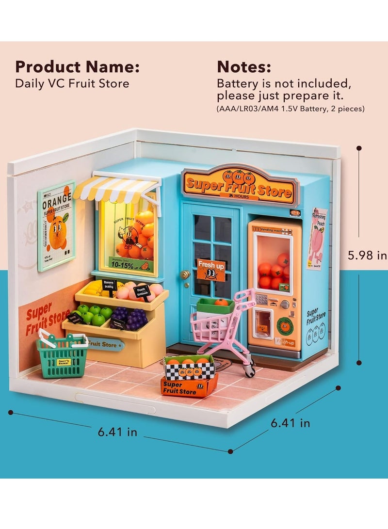 Rolife Super Creator Super Fruit Store Plastic DIY Miniature House Kit DW003,DIY 3D Puzzles for Adults/Teens, Unique Gift for Craft Hobby and Creative Home Decor