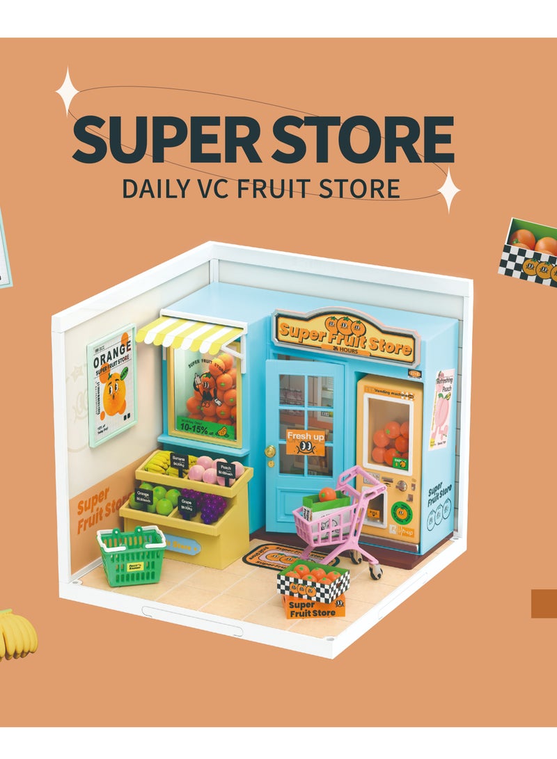 Rolife Super Creator Super Fruit Store Plastic DIY Miniature House Kit DW003,DIY 3D Puzzles for Adults/Teens, Unique Gift for Craft Hobby and Creative Home Decor