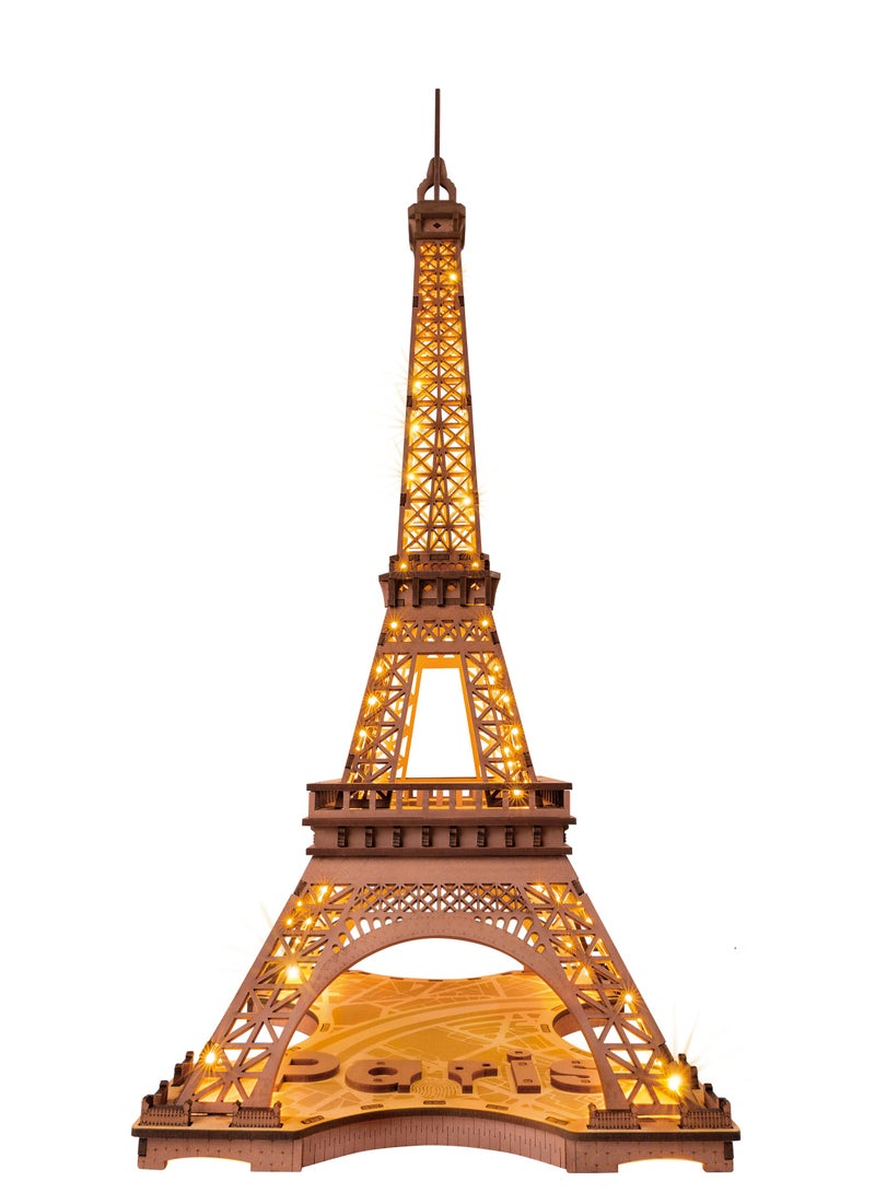 Rolife Night of the Eiffel Tower 3D Wooden Puzzle TGL01, Assembly Brain Teaser 3D Wooden Puzzle DIY Build Model Crafts Kits, Unique Gifts and Home Decor for Teens or Adults