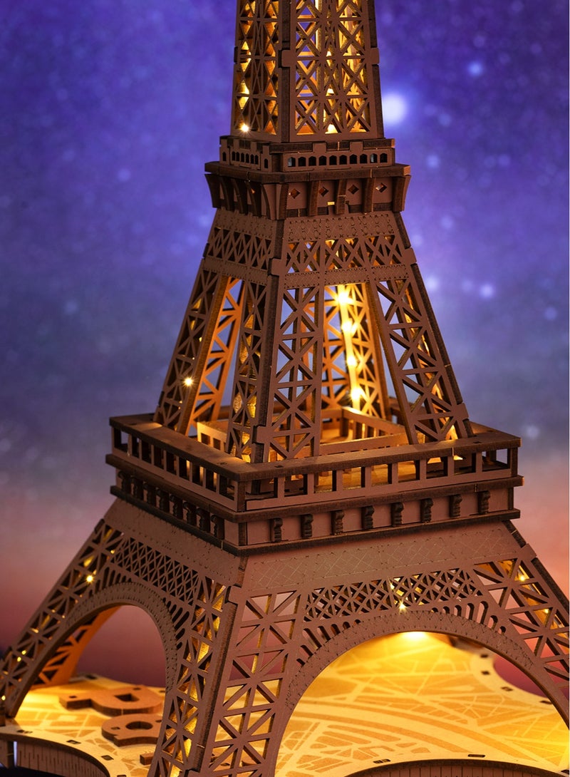 Rolife Night of the Eiffel Tower 3D Wooden Puzzle TGL01, Assembly Brain Teaser 3D Wooden Puzzle DIY Build Model Crafts Kits, Unique Gifts and Home Decor for Teens or Adults