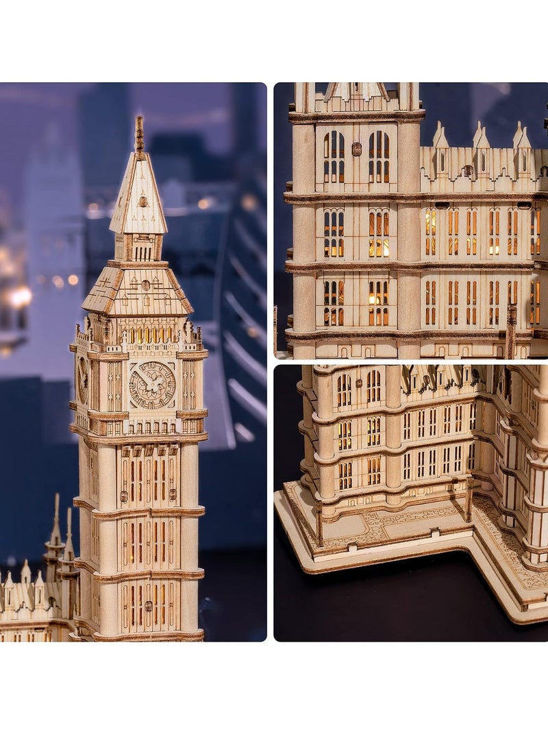 Rolife Big Ben With Lights TG507, 3D Wooden Puzzles for Adults/Teens, Creative Home Decor, Unique Gift for Craft Hobby Adults/Teens