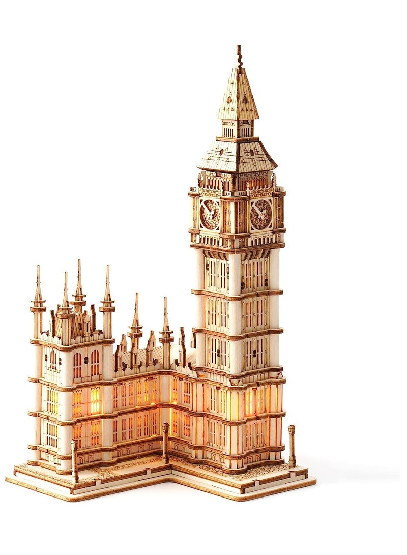 Rolife Big Ben With Lights TG507, 3D Wooden Puzzles for Adults/Teens, Creative Home Decor, Unique Gift for Craft Hobby Adults/Teens