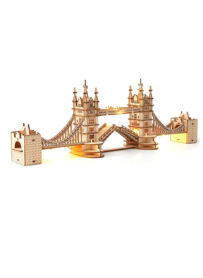 Rolife Tower Bridge with Lights 3D Wooden Puzzle TG412, 3D Wooden Puzzles for Adults/Teens, Creative Home Decor, Unique Gift for Craft Hobby Adults/Teens