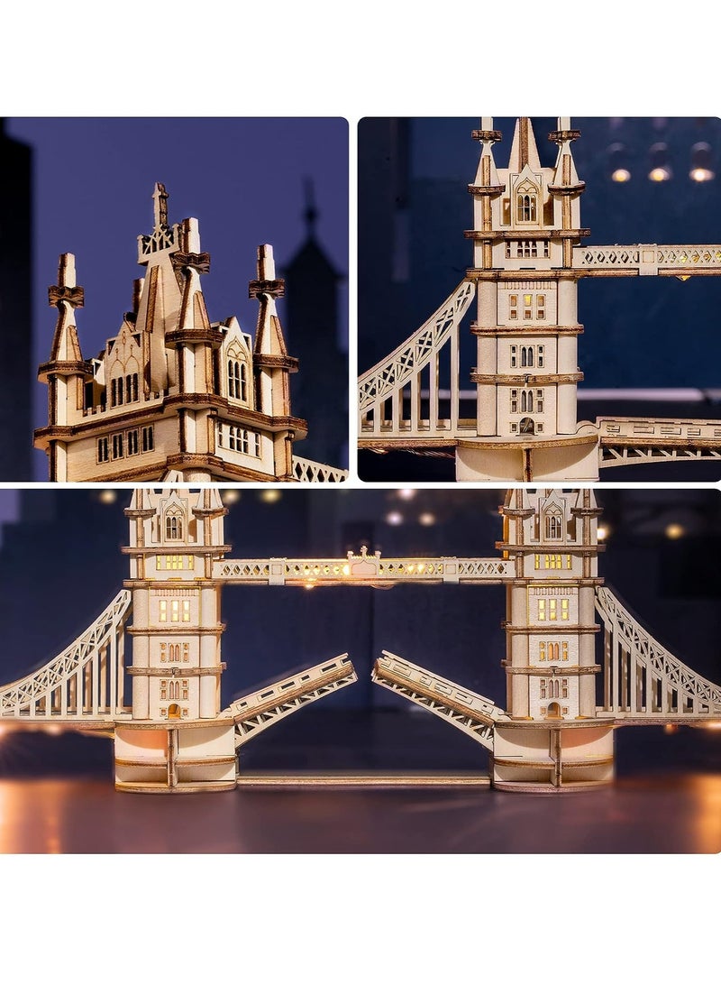 Rolife Tower Bridge with Lights 3D Wooden Puzzle TG412, 3D Wooden Puzzles for Adults/Teens, Creative Home Decor, Unique Gift for Craft Hobby Adults/Teens