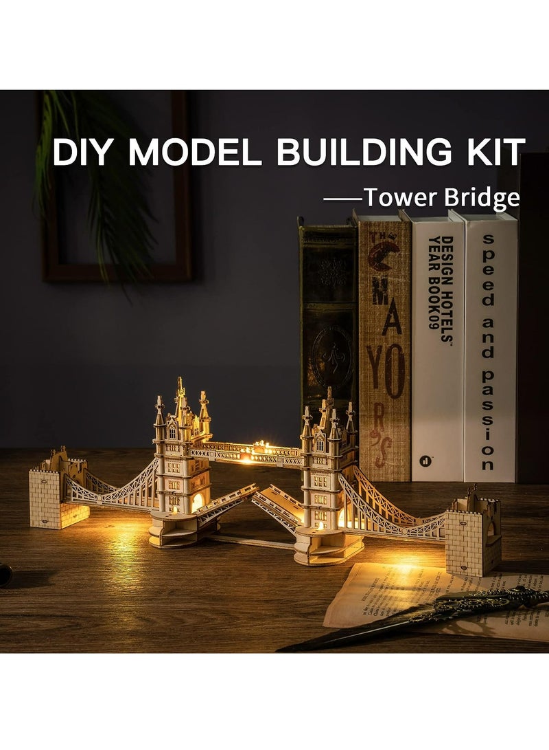 Rolife Tower Bridge with Lights 3D Wooden Puzzle TG412, 3D Wooden Puzzles for Adults/Teens, Creative Home Decor, Unique Gift for Craft Hobby Adults/Teens