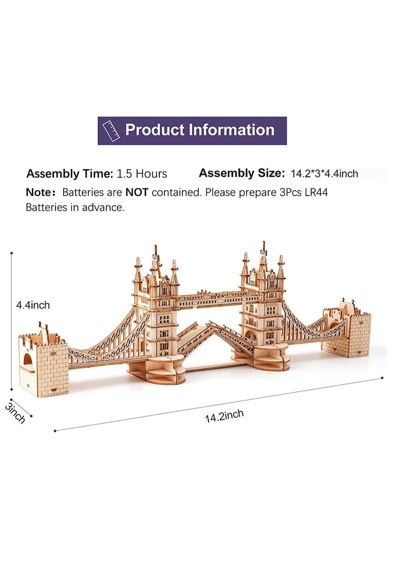 Rolife Tower Bridge with Lights 3D Wooden Puzzle TG412, 3D Wooden Puzzles for Adults/Teens, Creative Home Decor, Unique Gift for Craft Hobby Adults/Teens