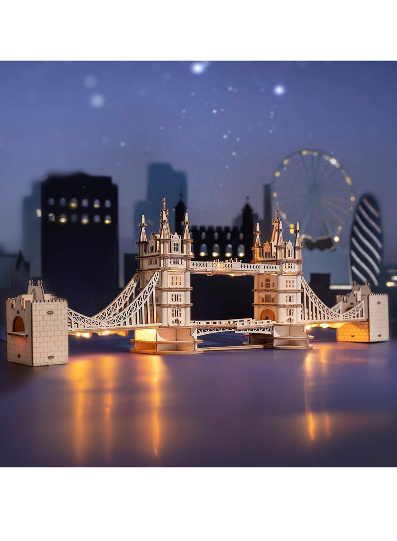 Rolife Tower Bridge with Lights 3D Wooden Puzzle TG412, 3D Wooden Puzzles for Adults/Teens, Creative Home Decor, Unique Gift for Craft Hobby Adults/Teens