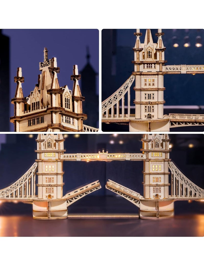 Rolife Tower Bridge with Lights 3D Wooden Puzzle TG412, 3D Wooden Puzzles for Adults/Teens, Creative Home Decor, Unique Gift for Craft Hobby Adults/Teens