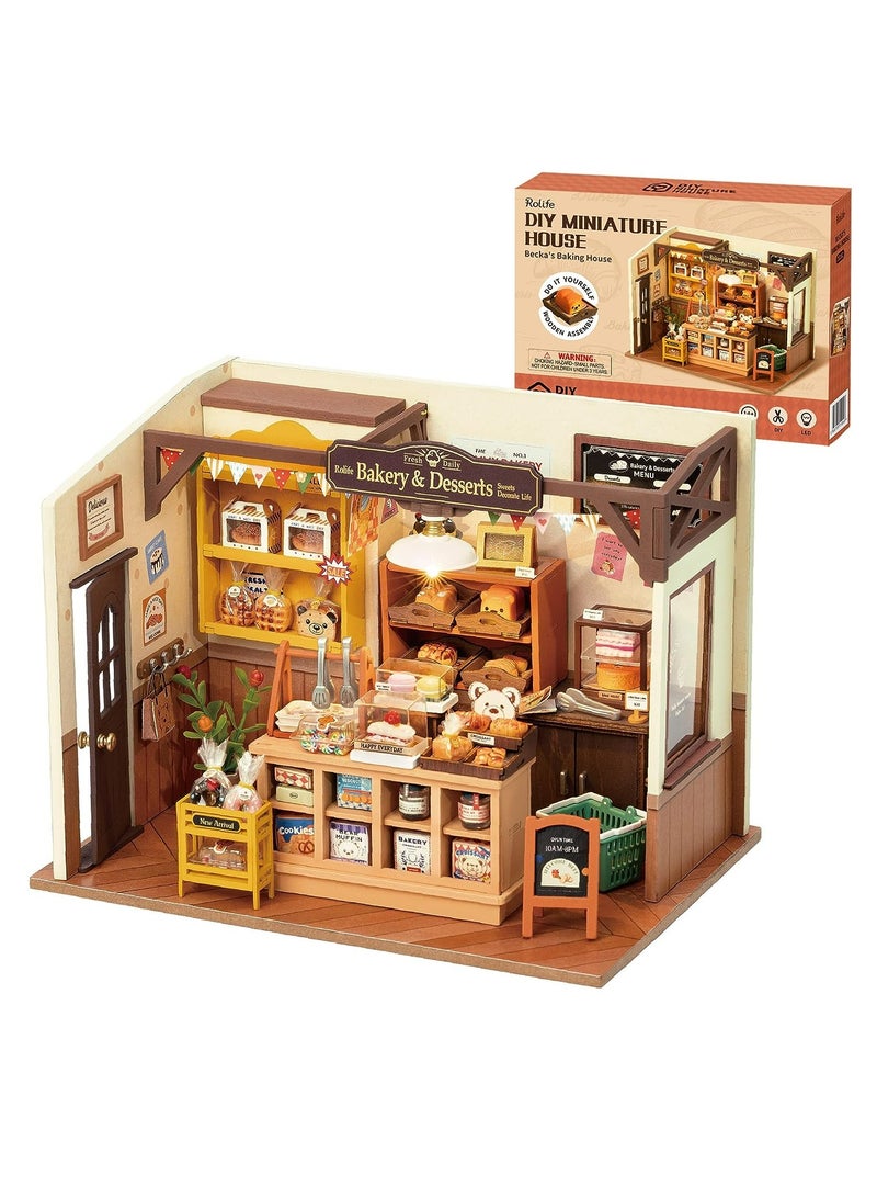 Rolife Becka's Baking House DIY Miniature House Kit DG161, Assembly Brain Teaser 3D Wooden Puzzle for Adults and Teens DIY Build Model Crafts Kits, Unique Gifts and Home Decor