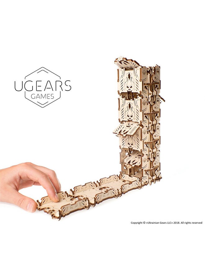 164-Piece 3D Wooden Puzzle, Modular Dice Tower - Camel Brown 18x4.5x19cm