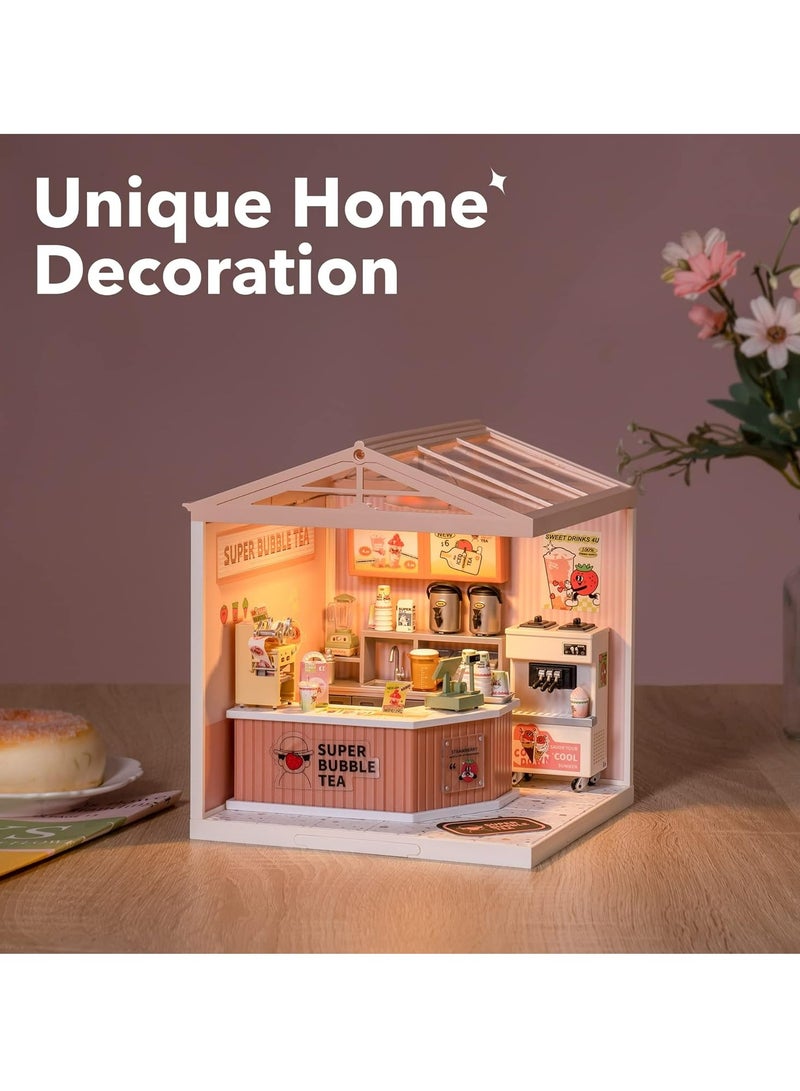 Rolife Super Creator Double Joy Bubble Tea Plastic DIY Miniature House Kit DW006, DIY 3D Puzzles for Adults/Teens, Unique Gift for Craft Hobby and Creative Home Decor