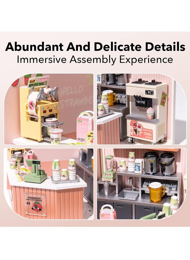 Rolife Super Creator Double Joy Bubble Tea Plastic DIY Miniature House Kit DW006, DIY 3D Puzzles for Adults/Teens, Unique Gift for Craft Hobby and Creative Home Decor